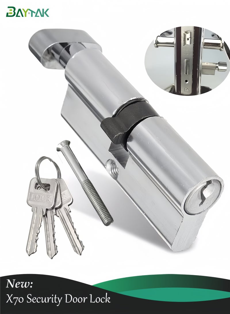 Baytak Cylinder Door Lock 70mm, Mechanical Iron Body Lock with 3 Keys for Room Door - Image 1